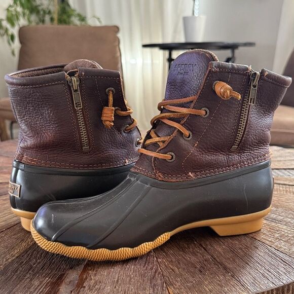Sperry Saltwater Brown & Black ‘Tan’ Leather Duck Boot - Picture 6 of 6